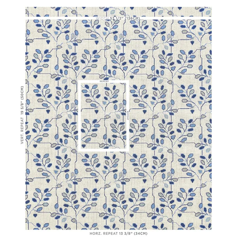 Schumacher 79510 Tumble Weed éPinglé Delft Blue fabric swatch
