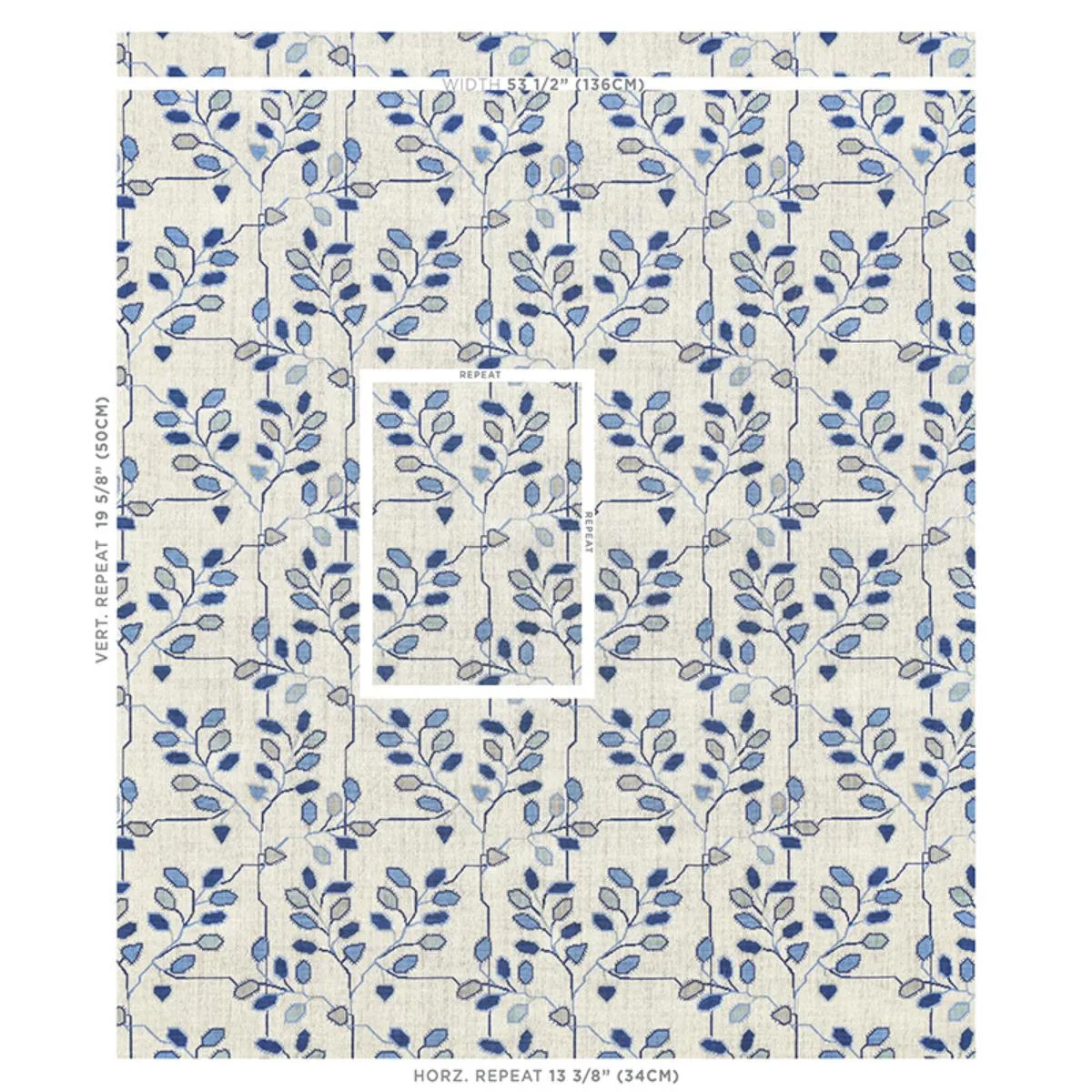 Schumacher 79510 Tumble Weed éPinglé Delft Blue fabric swatch