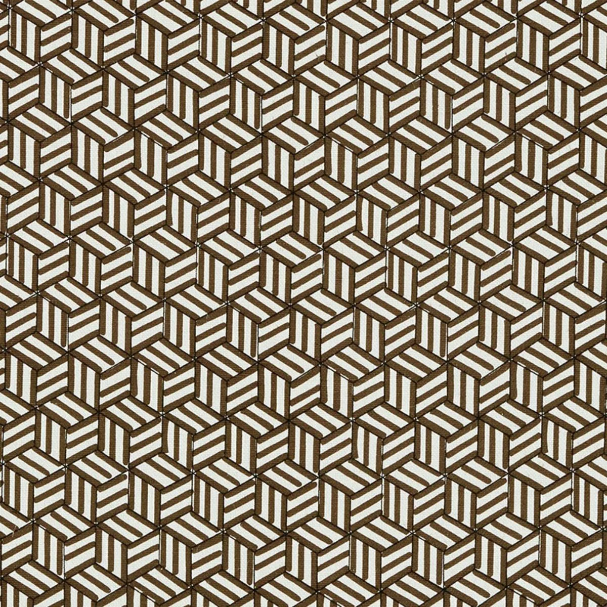 Schumacher 176042 Tumbling Blocks Chocolate fabric swatch