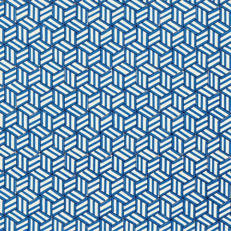 Schumacher 176041 Tumbling Blocks Cobalt fabric swatch