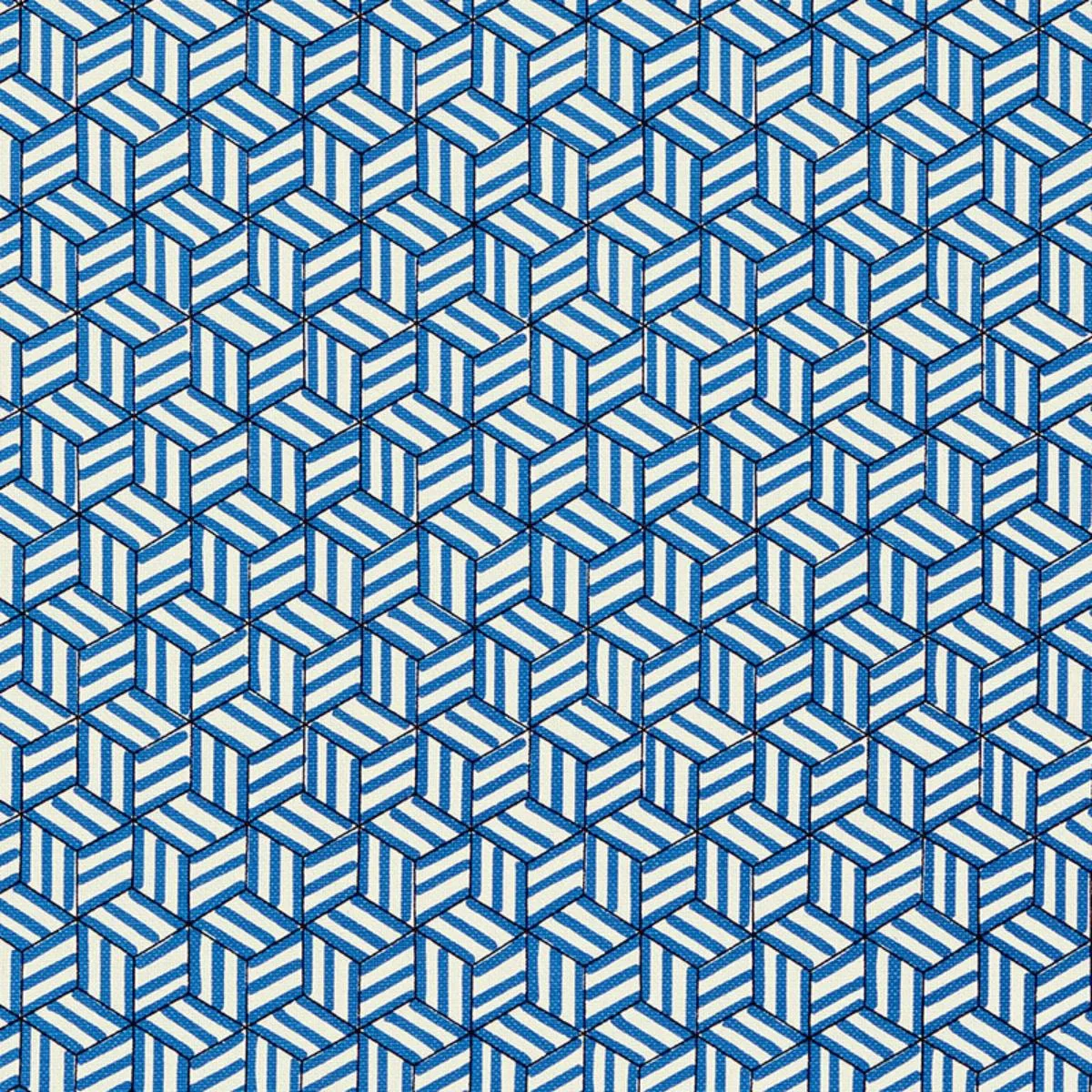Schumacher 176041 Tumbling Blocks Cobalt fabric swatch