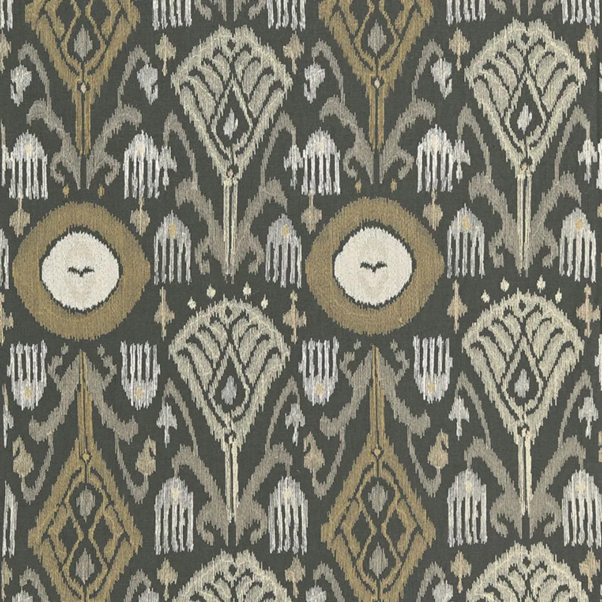 Schumacher 67871 Turkestan Embroidery Charcoal fabric swatch