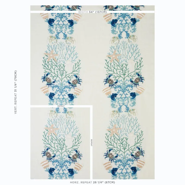 Schumacher 73551 Under The Sea Seafoam fabric swatch