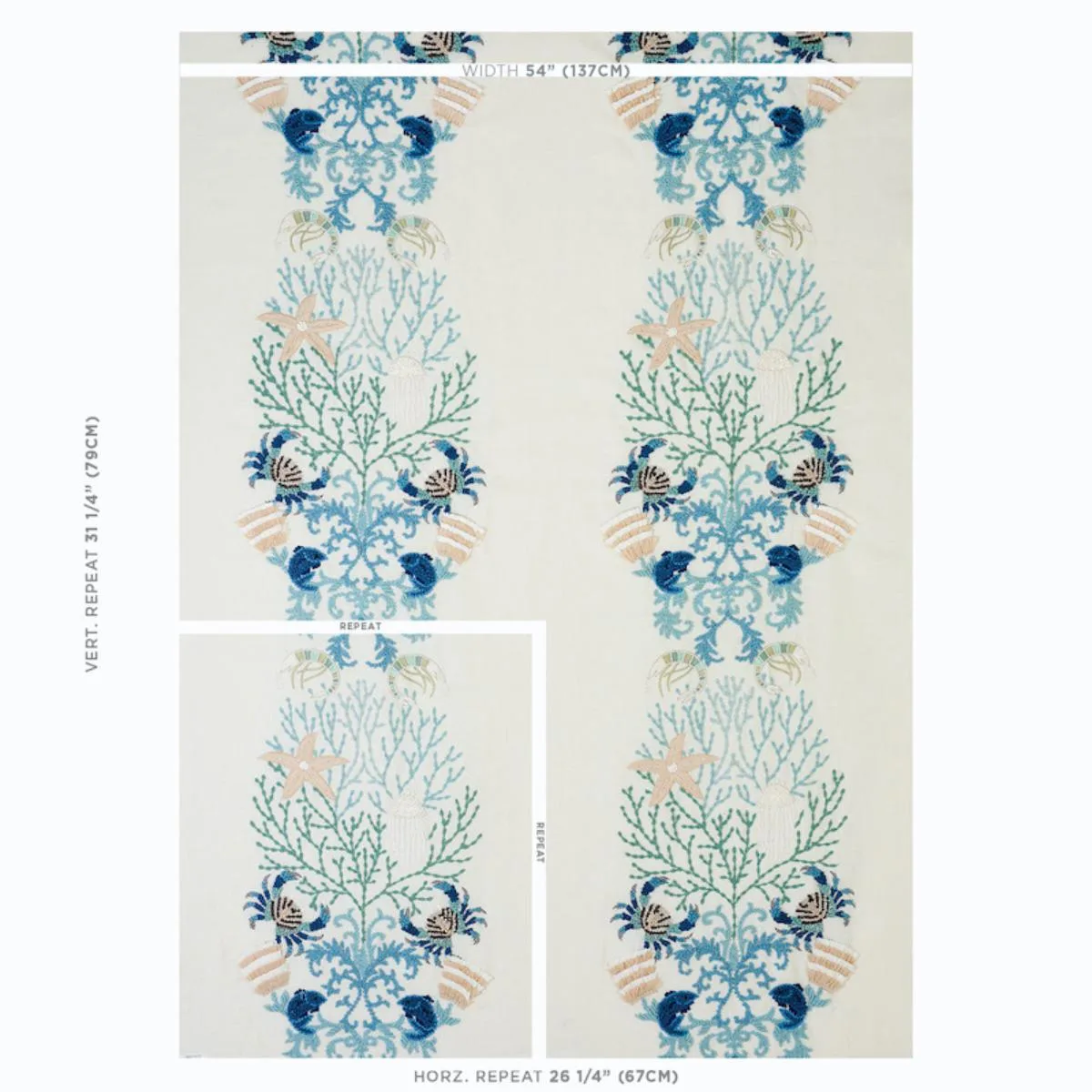 Schumacher 73551 Under The Sea Seafoam fabric swatch