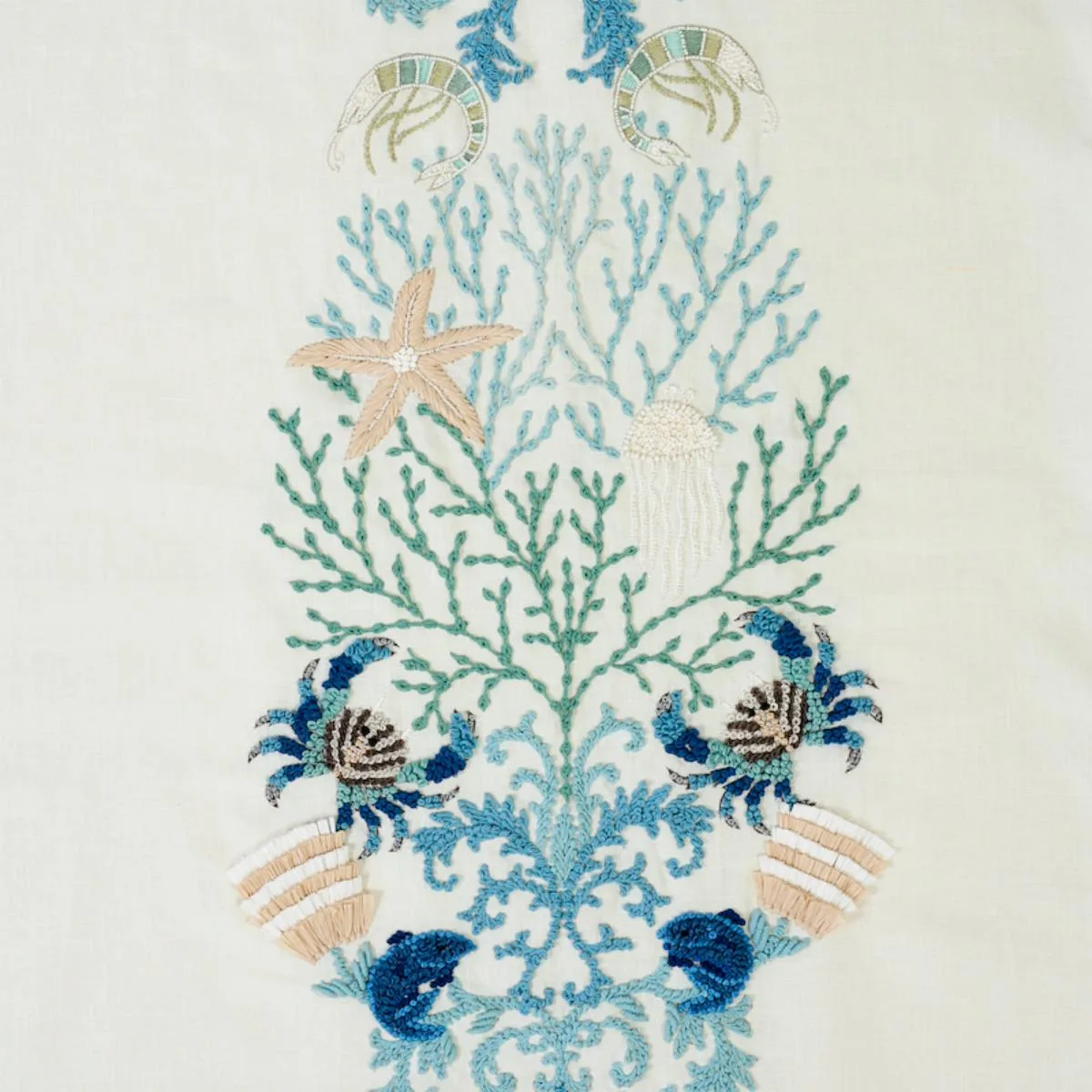 Schumacher 73551 Under The Sea Seafoam fabric swatch