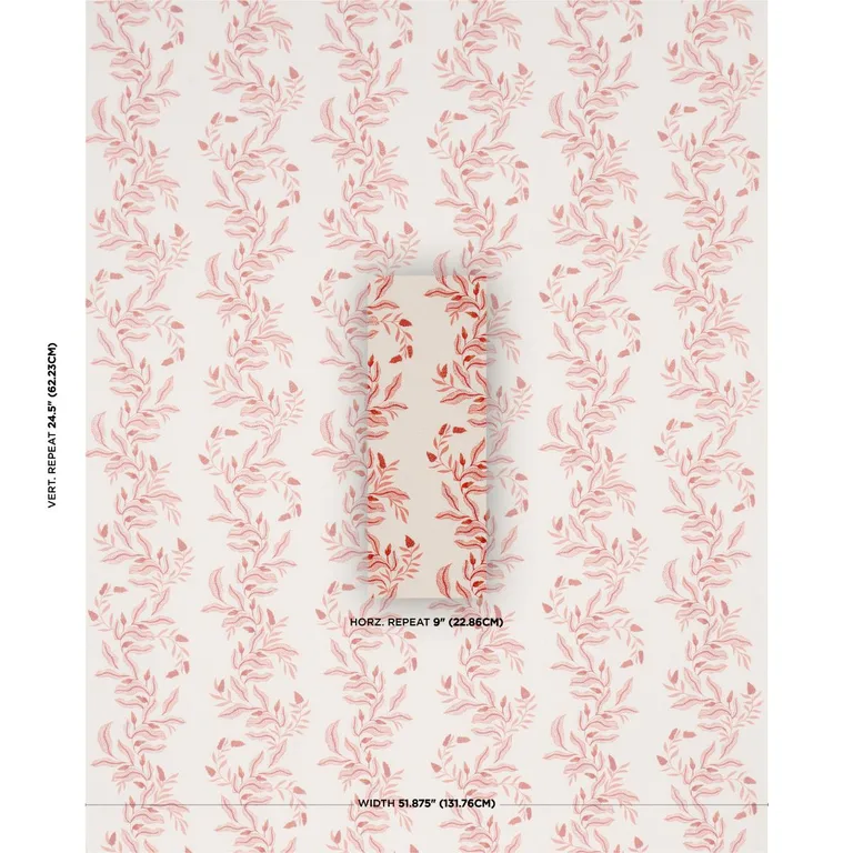 Schumacher 182640 Vagary Vines Coral fabric swatch