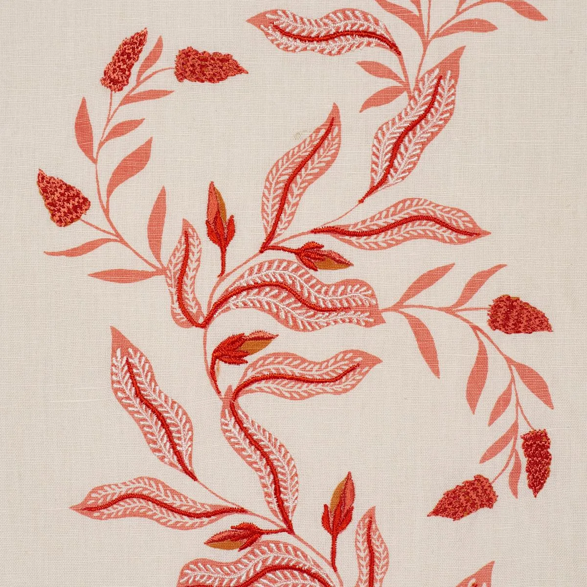 Schumacher 182640 Vagary Vines Coral fabric swatch