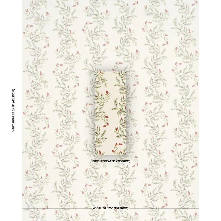 Schumacher 182642 Vagary Vines Watermelon fabric swatch