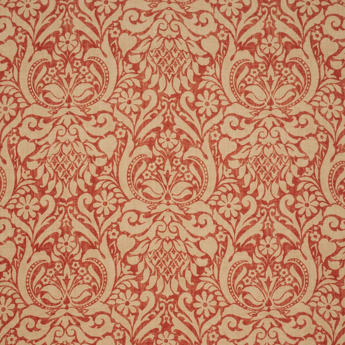 Schumacher 173342 Valencay Damask Terracotta fabric swatch