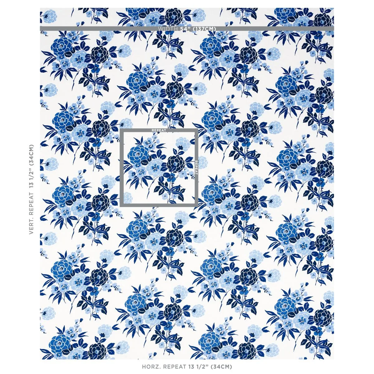 Schumacher 180020 Valentina Floral Blue fabric swatch