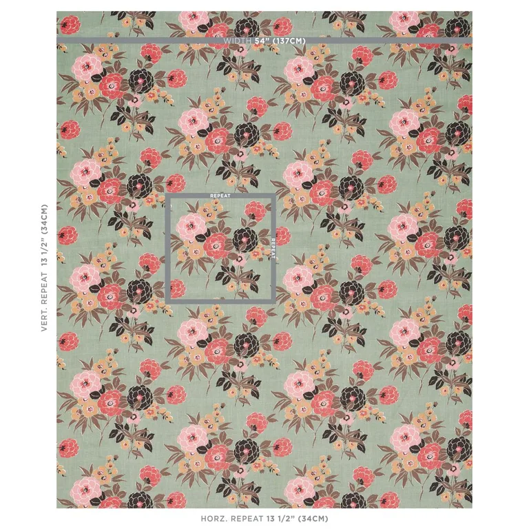 Schumacher 180023 Valentina Floral Green fabric swatch