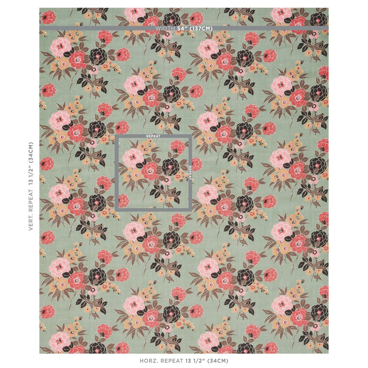 Schumacher 180023 Valentina Floral Green fabric swatch
