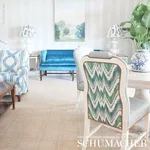 Schumacher 68942 Valkyrie Flame Stitch Emerald & Peacock fabric swatch