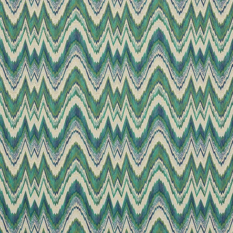 Schumacher 68942 Valkyrie Flame Stitch Emerald & Peacock fabric swatch
