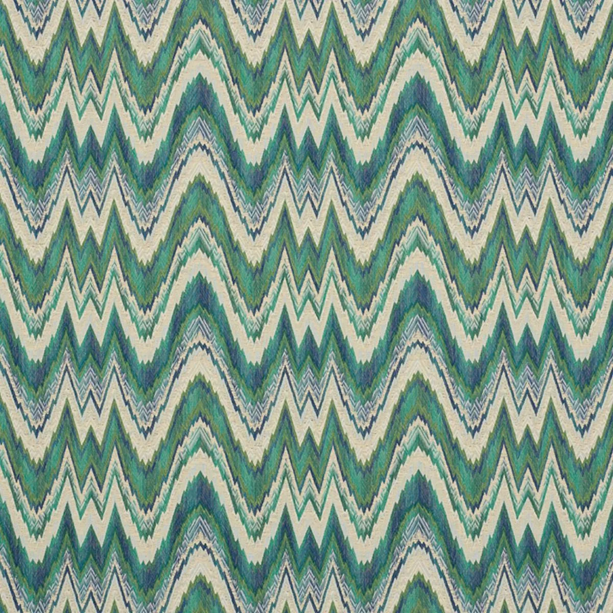 Schumacher 68942 Valkyrie Flame Stitch Emerald & Peacock fabric swatch