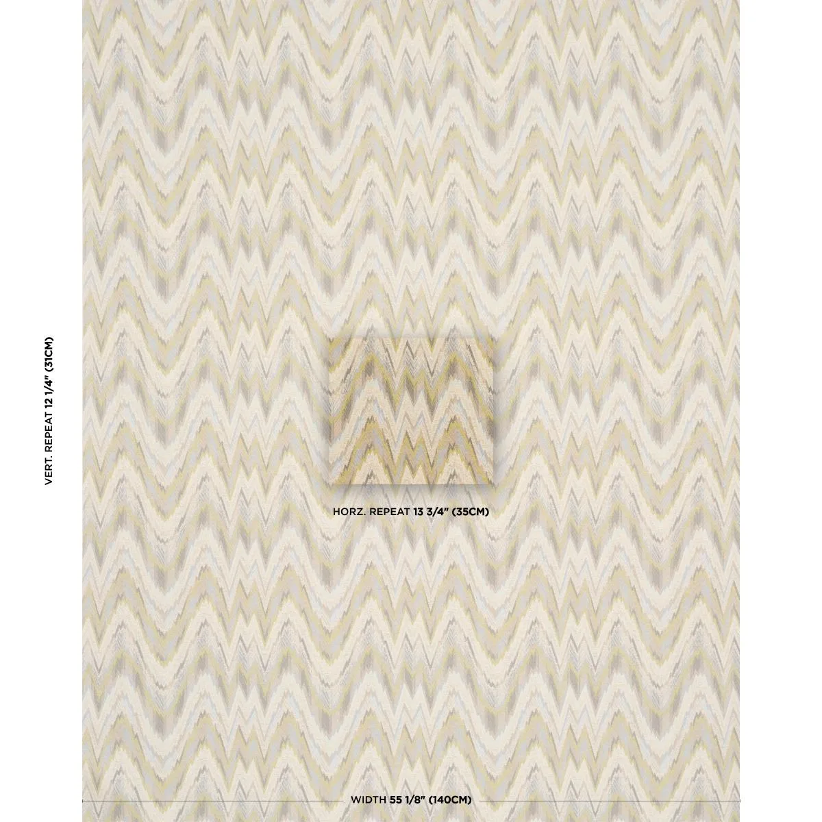 Schumacher 68944 Valkyrie Flame Stitch Lemon Sage fabric swatch