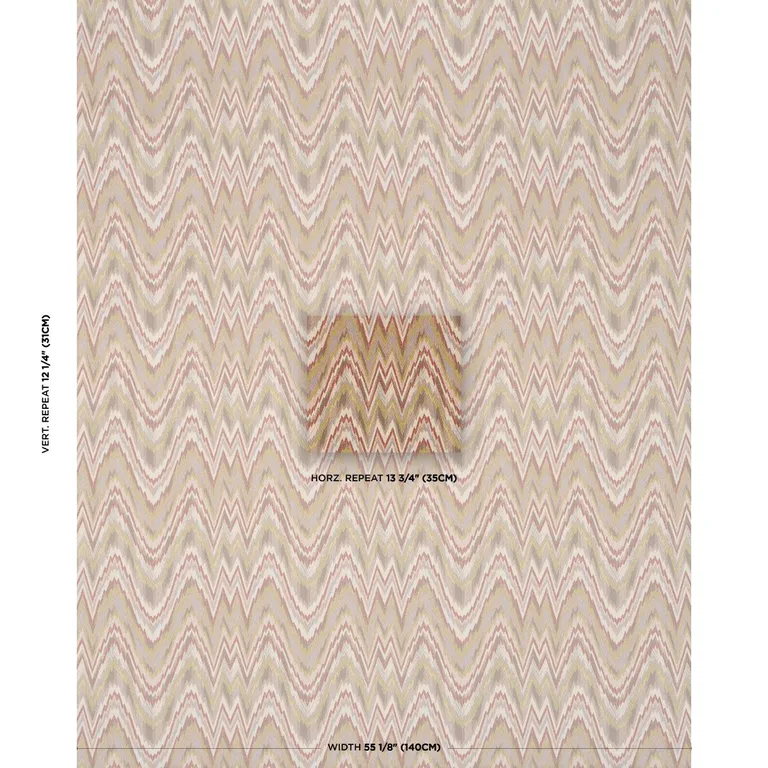 Schumacher 68943 Valkyrie Flame Stitch Terracotta Hills fabric swatch