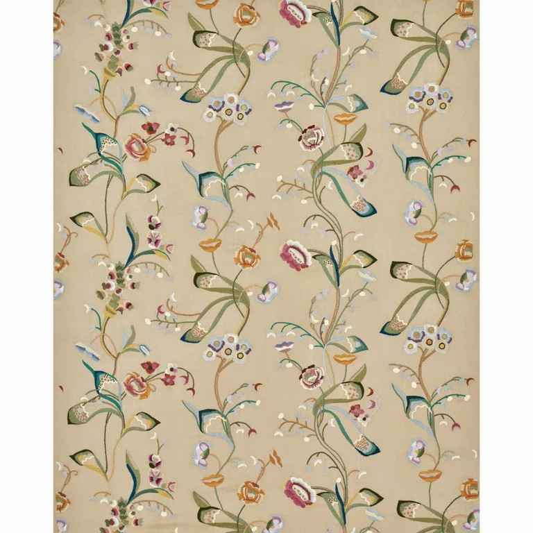 Schumacher 52090 Vanessa Embroidery Chamois/Multi fabric swatch