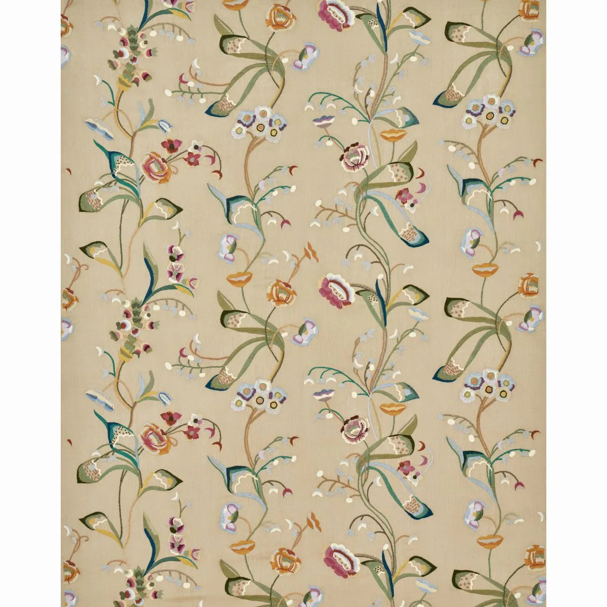 Schumacher 52090 Vanessa Embroidery Chamois/Multi fabric swatch
