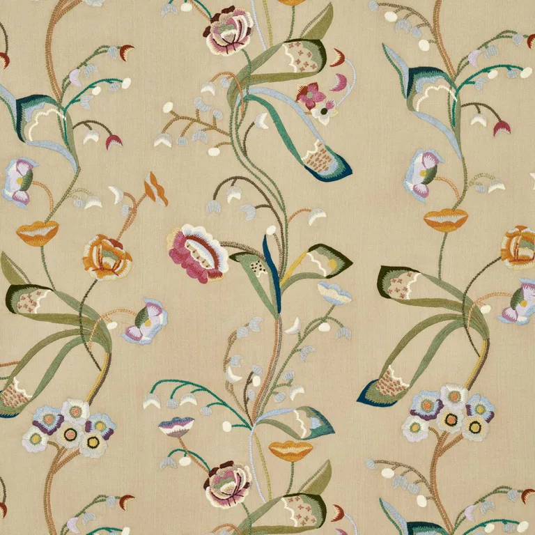 Schumacher 52090 Vanessa Embroidery Chamois/Multi fabric swatch
