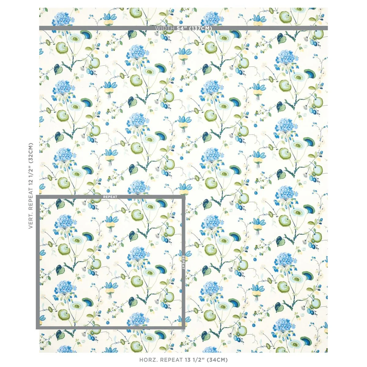Schumacher 180081 Vasily Linen Green And Blue fabric swatch