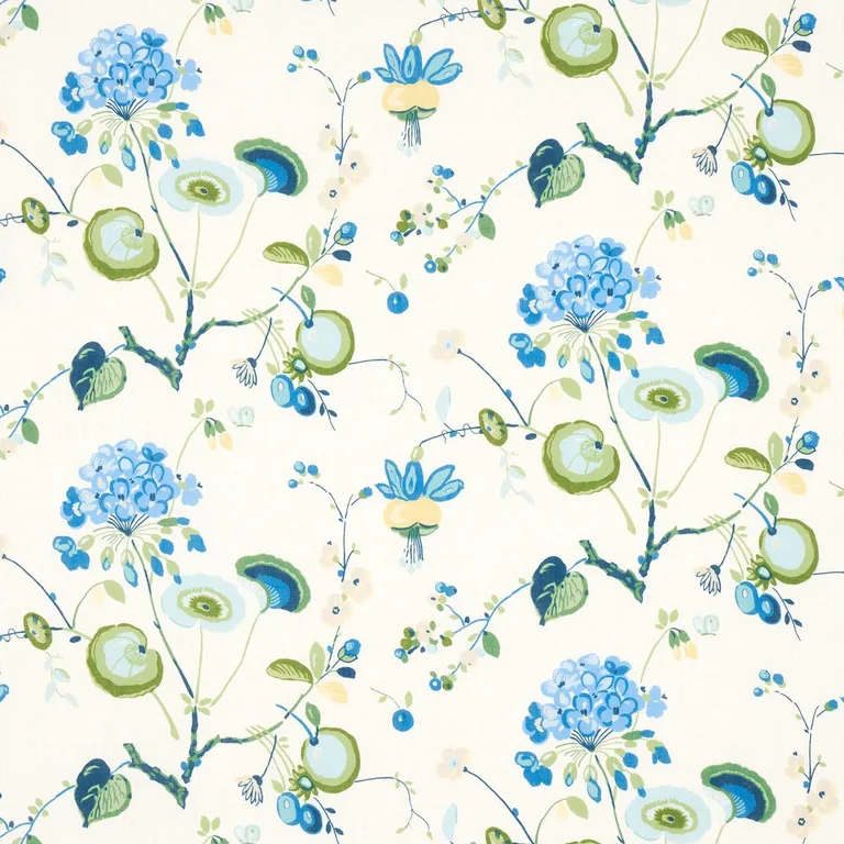 Schumacher 180081 Vasily Linen Green And Blue fabric swatch
