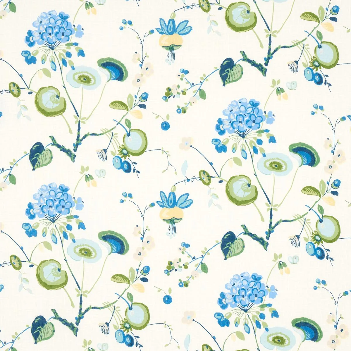 Schumacher 180081 Vasily Linen Green And Blue fabric swatch