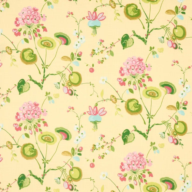 Schumacher 180082 Vasily Linen Green And Yellow fabric swatch