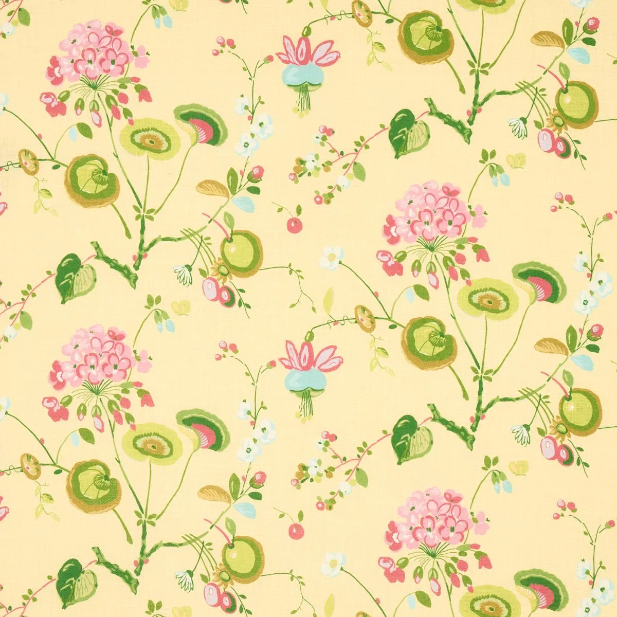 Schumacher 180082 Vasily Linen Green And Yellow fabric swatch