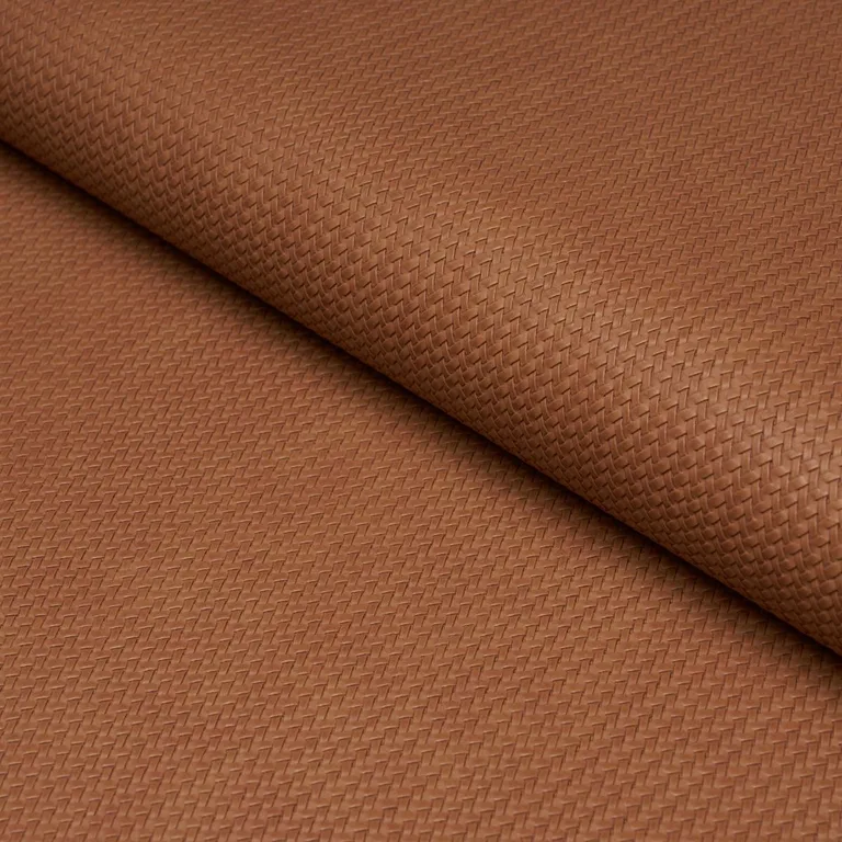 Schumacher 87803 Vegan Leather Rattan Indoor/Outdoor Caramel fabric swatch