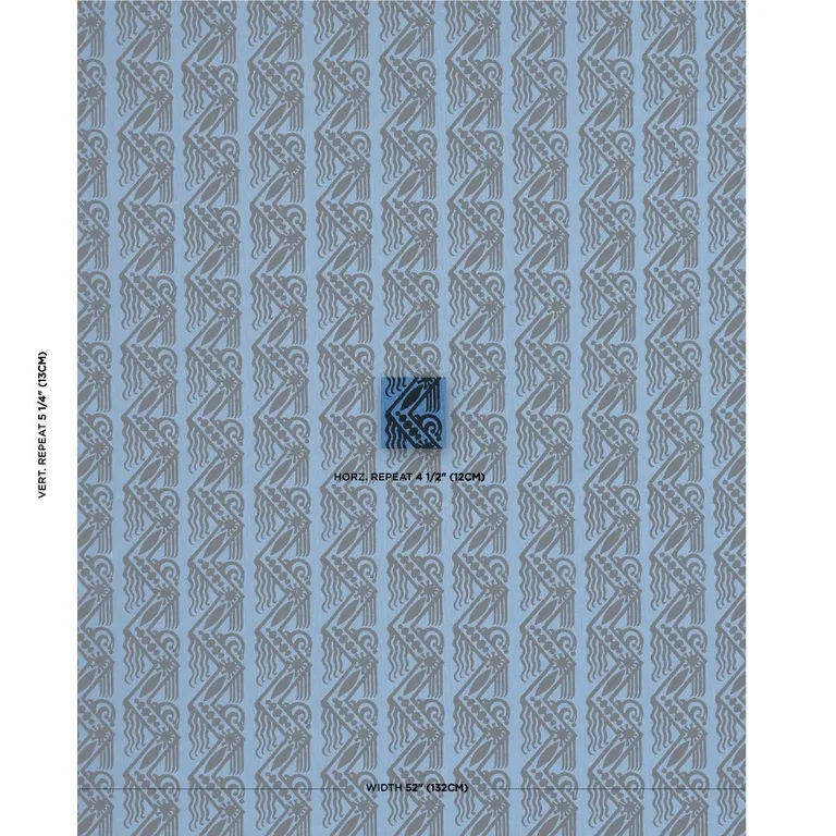 Schumacher 181561 Venetian Zig Zag Block Print Black On Blue fabric swatch