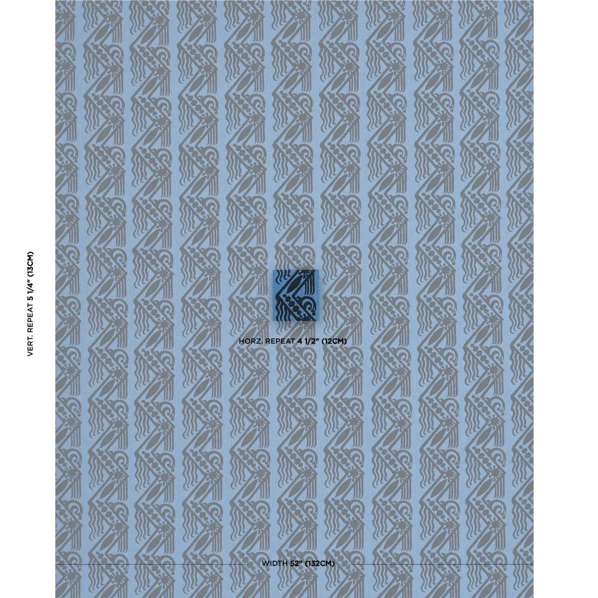 Schumacher 181561 Venetian Zig Zag Block Print Black On Blue fabric swatch