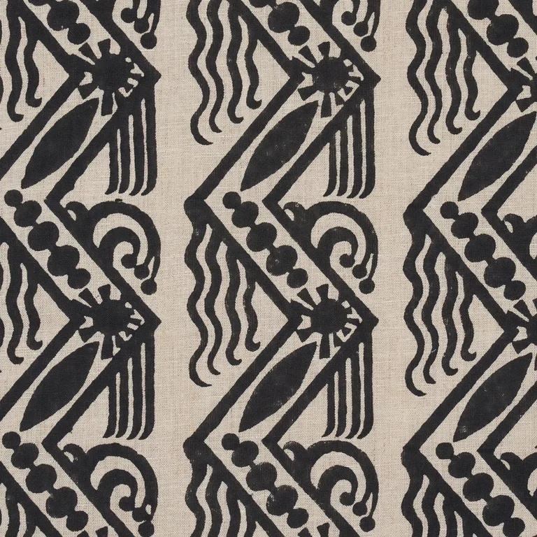 Schumacher 181562 Venetian Zig Zag Block Print Black On Natural fabric swatch