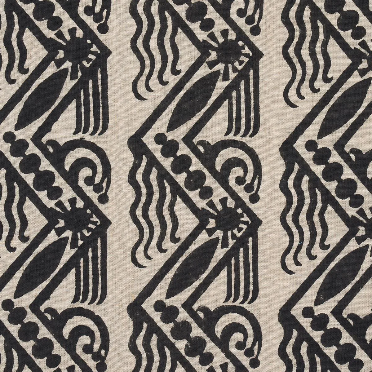 Schumacher 181562 Venetian Zig Zag Block Print Black On Natural fabric swatch