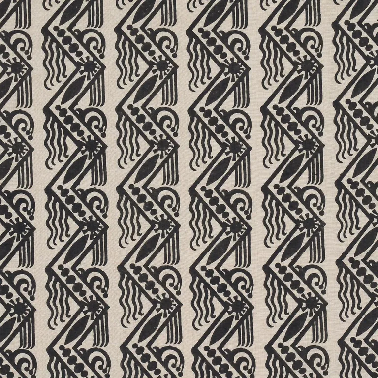 Schumacher 181562 Venetian Zig Zag Block Print Black On Natural fabric swatch