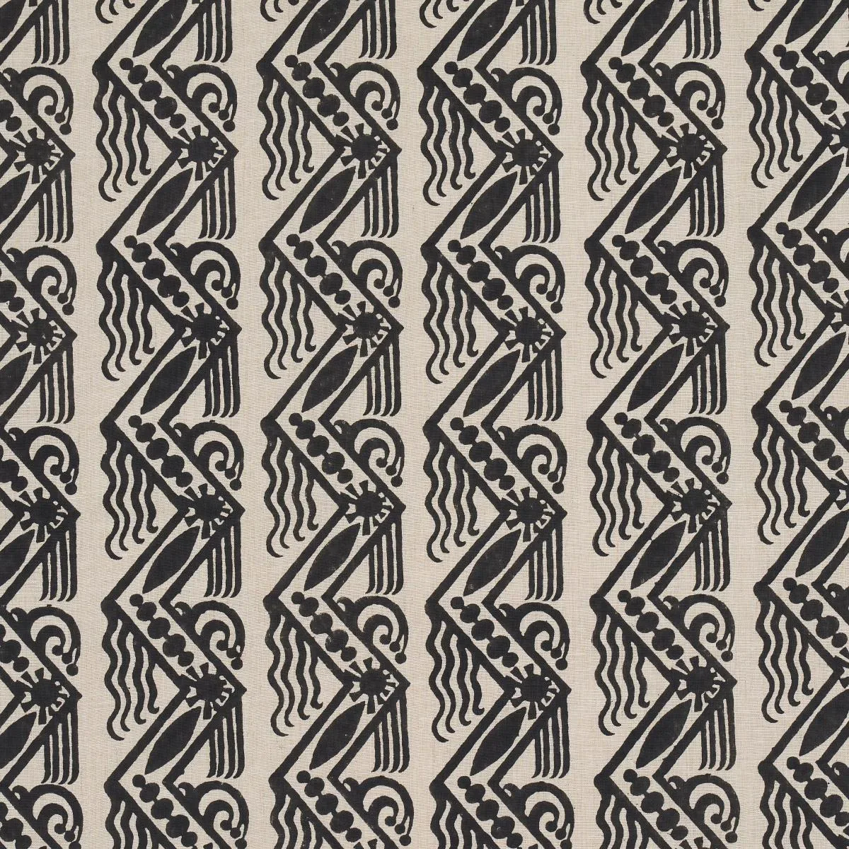 Schumacher 181562 Venetian Zig Zag Block Print Black On Natural fabric swatch