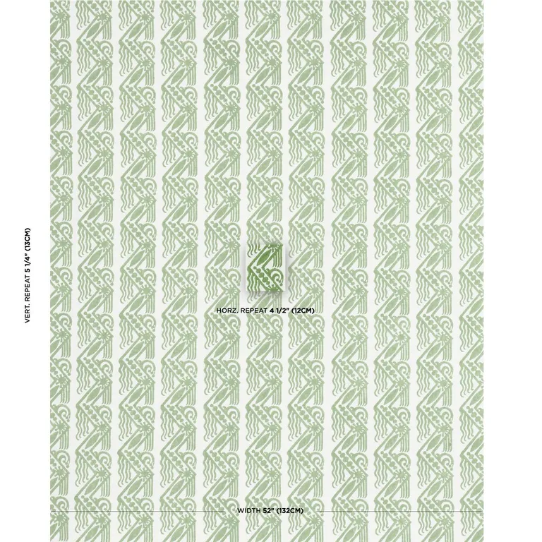 Schumacher 181560 Venetian Zig Zag Block Print Green fabric swatch