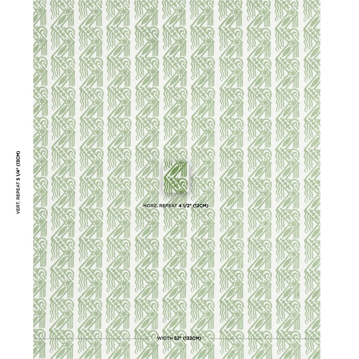 Schumacher 181560 Venetian Zig Zag Block Print Green fabric swatch
