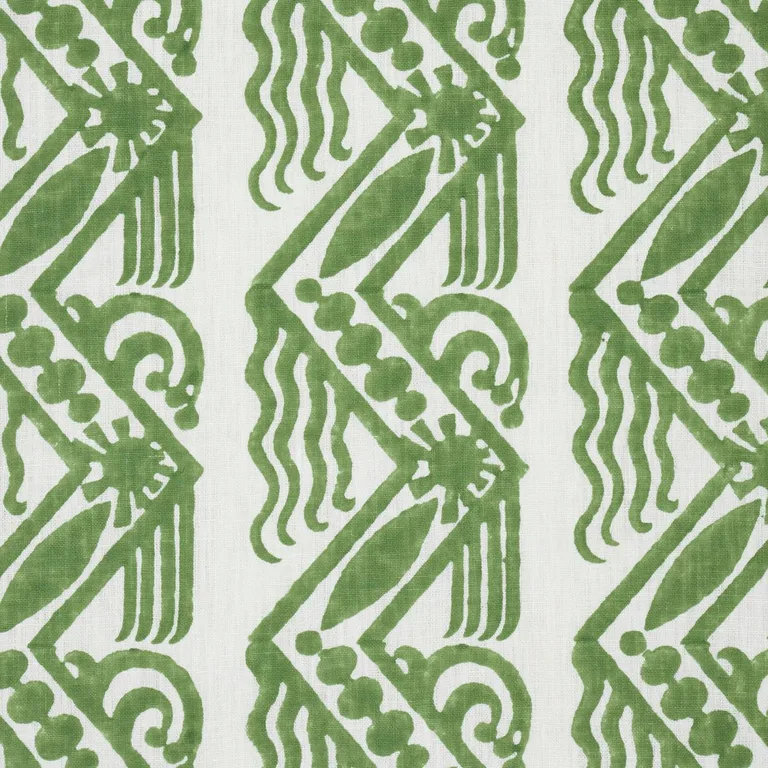 Schumacher 181560 Venetian Zig Zag Block Print Green fabric swatch
