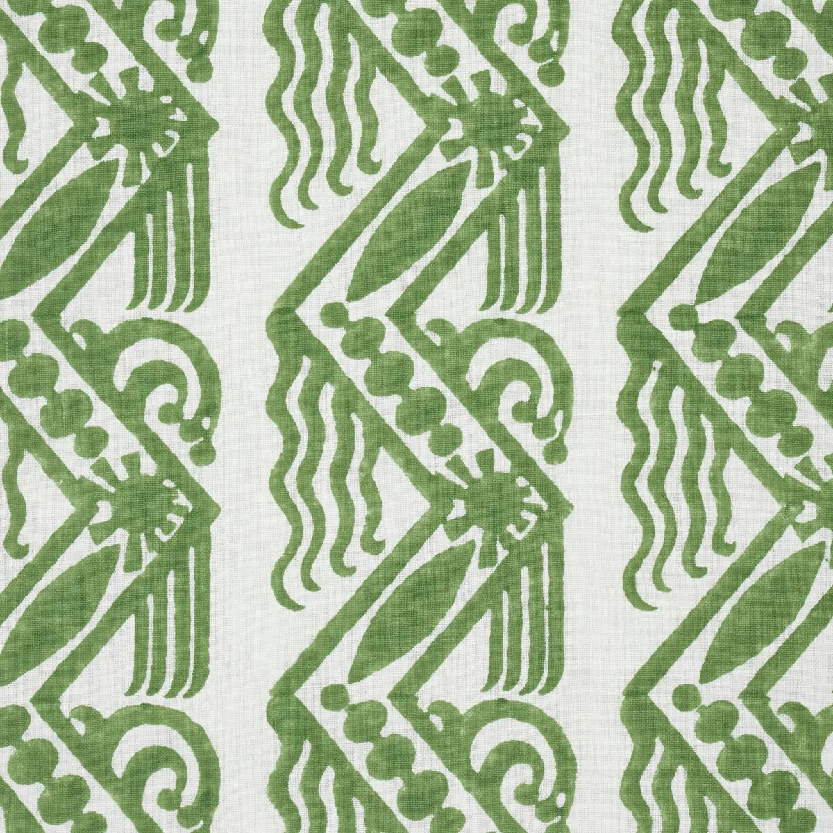 Schumacher 181560 Venetian Zig Zag Block Print Green fabric swatch
