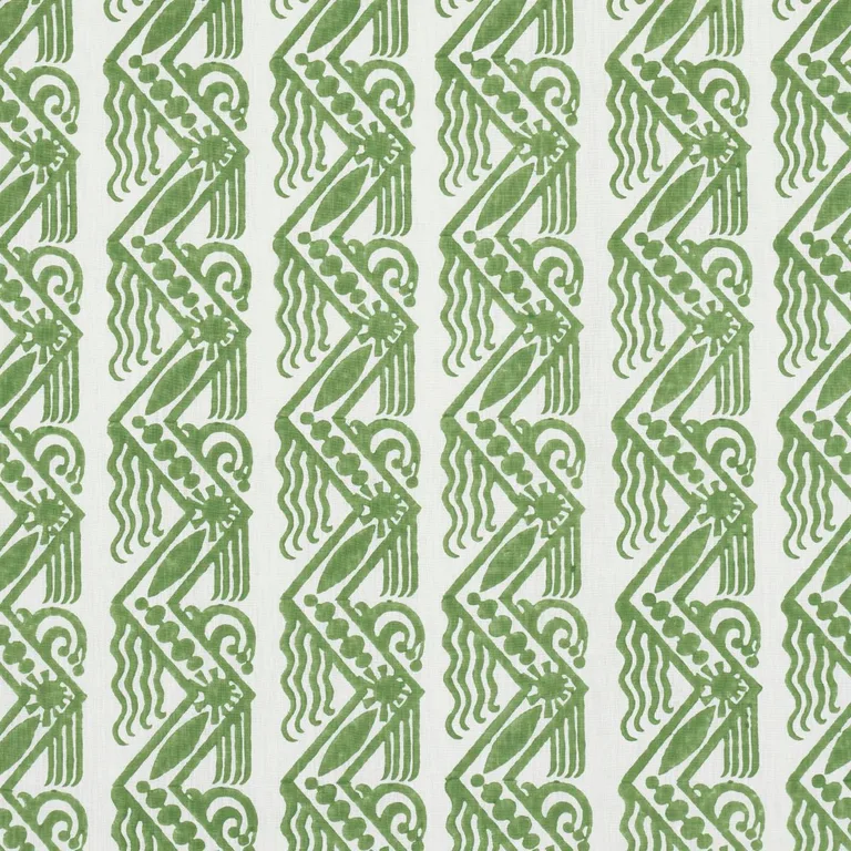 Schumacher 181560 Venetian Zig Zag Block Print Green fabric swatch