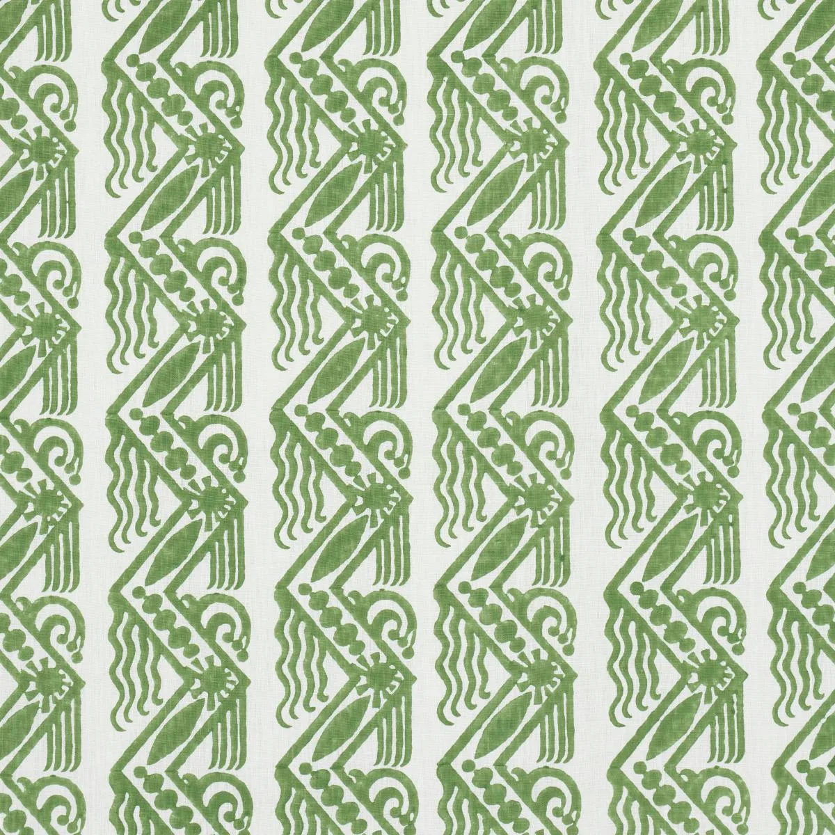 Schumacher 181560 Venetian Zig Zag Block Print Green fabric swatch