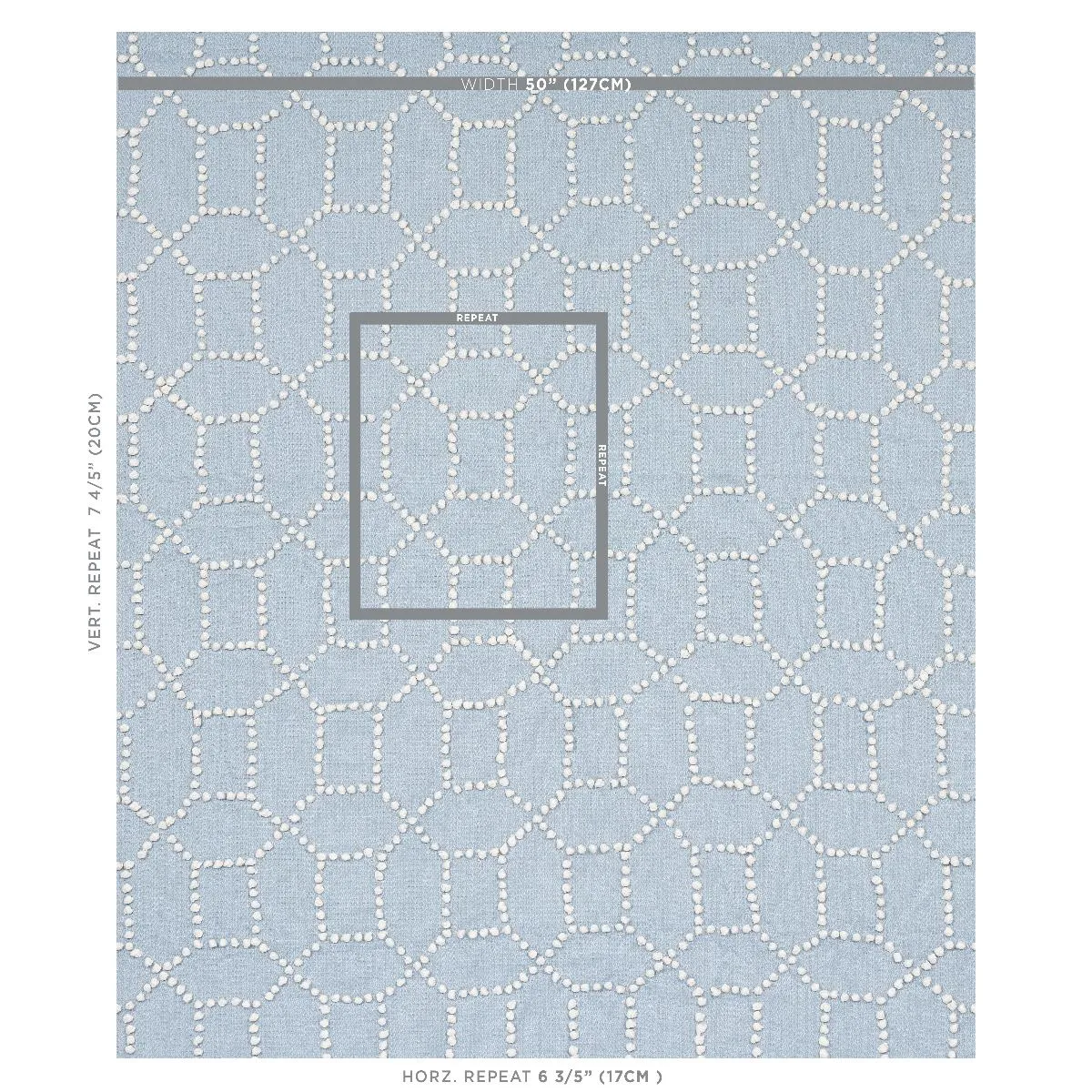 Schumacher 73282 Vento Embroidery Sky fabric swatch