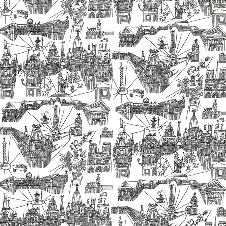 Schumacher 2628830 Views Of Paris Black On White fabric swatch