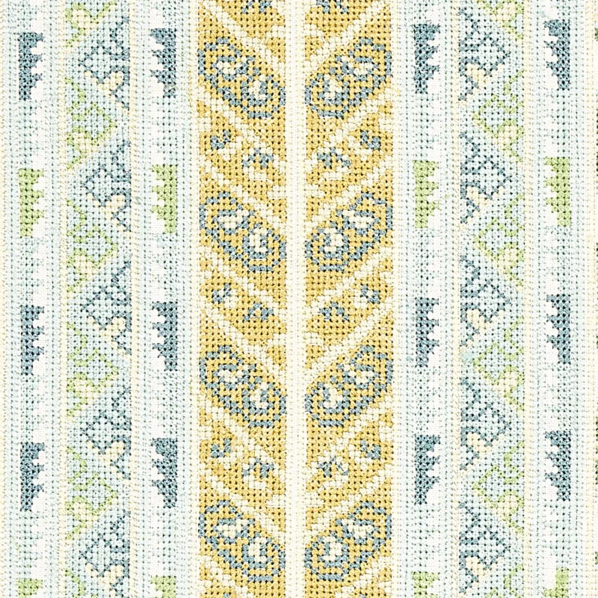 Schumacher 79620 Vinka Embroidery Mineral & Ivory fabric swatch