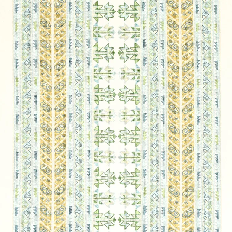 Schumacher 79620 Vinka Embroidery Mineral & Ivory fabric swatch