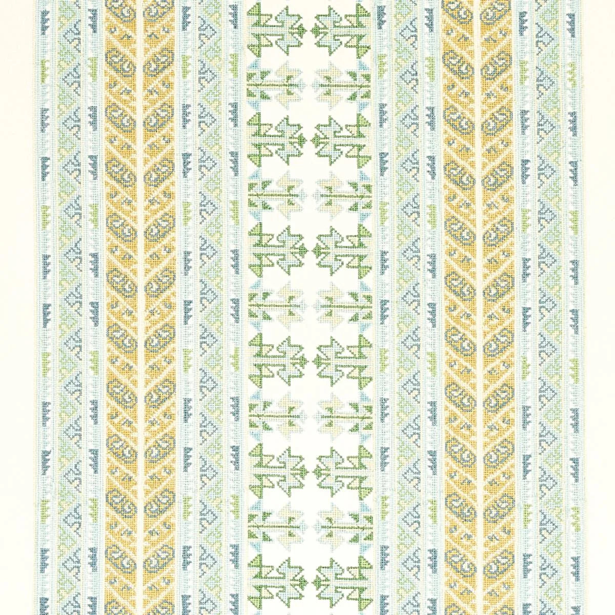 Schumacher 79620 Vinka Embroidery Mineral & Ivory fabric swatch