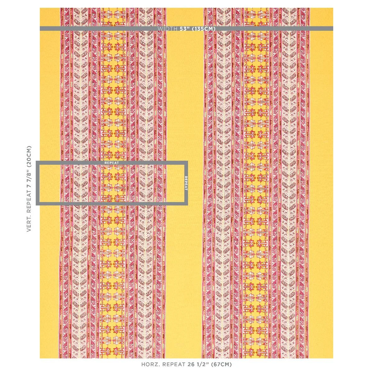Schumacher 79622 Vinka Embroidery Pink & Yellow fabric swatch