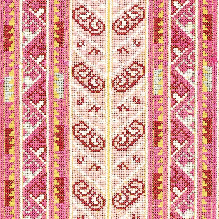 Schumacher 79622 Vinka Embroidery Pink & Yellow fabric swatch