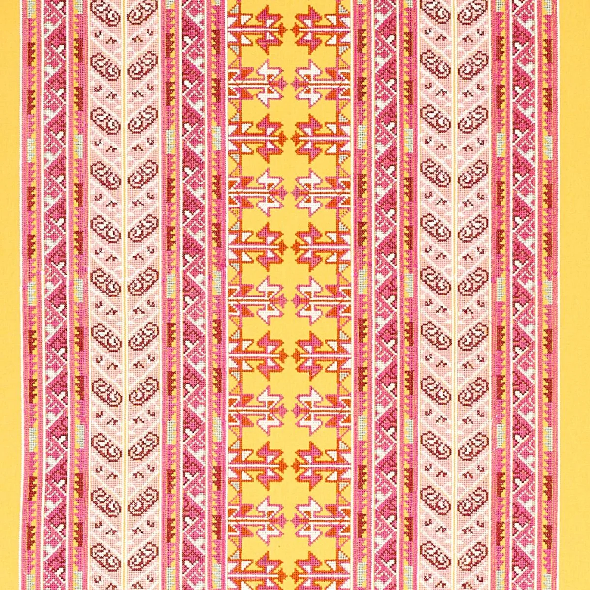 Schumacher 79622 Vinka Embroidery Pink & Yellow fabric swatch